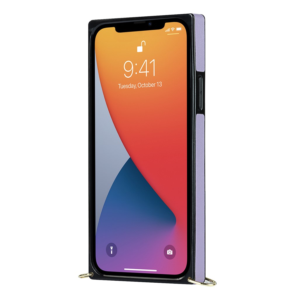 Phone Cover Soft TPU+Microfiber Leather Phone Back Case with Shoulder Strap for iPhone 13 6.1 inch - Purple-2