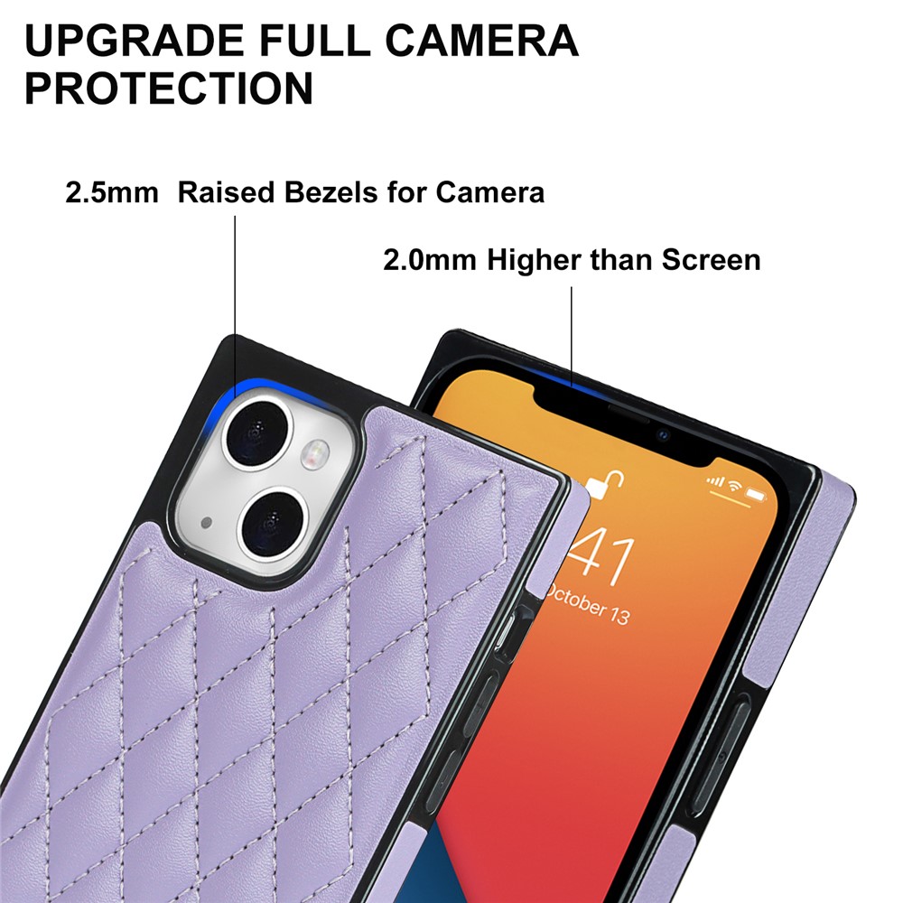 Phone Cover Soft TPU+Microfiber Leather Phone Back Case with Shoulder Strap for iPhone 13 6.1 inch - Purple-5