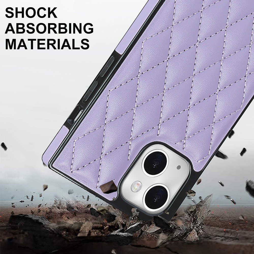 Phone Cover Soft TPU+Microfiber Leather Phone Back Case with Shoulder Strap for iPhone 13 6.1 inch - Purple-7