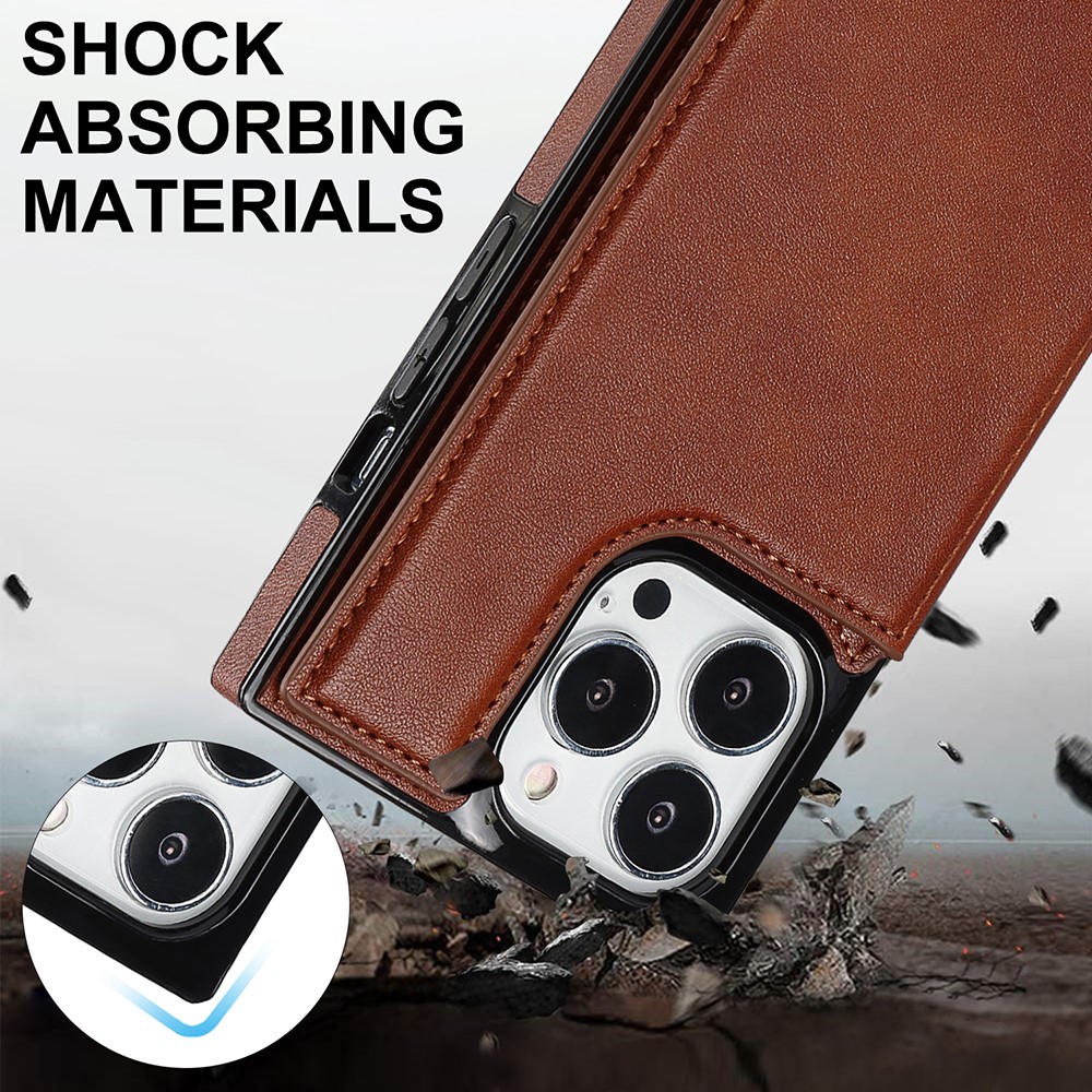Shoulders Phone Pouch Kickstand RFID Blocking Anti-theft Swiping Protective Cover for iPhone 13 Pro Max - Brown-6