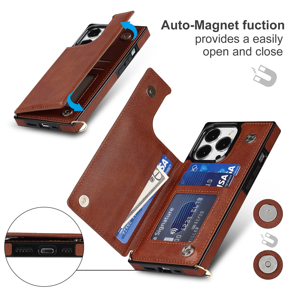 Shoulders Phone Pouch Kickstand RFID Blocking Anti-theft Swiping Protective Cover for iPhone 13 Pro Max - Brown-7