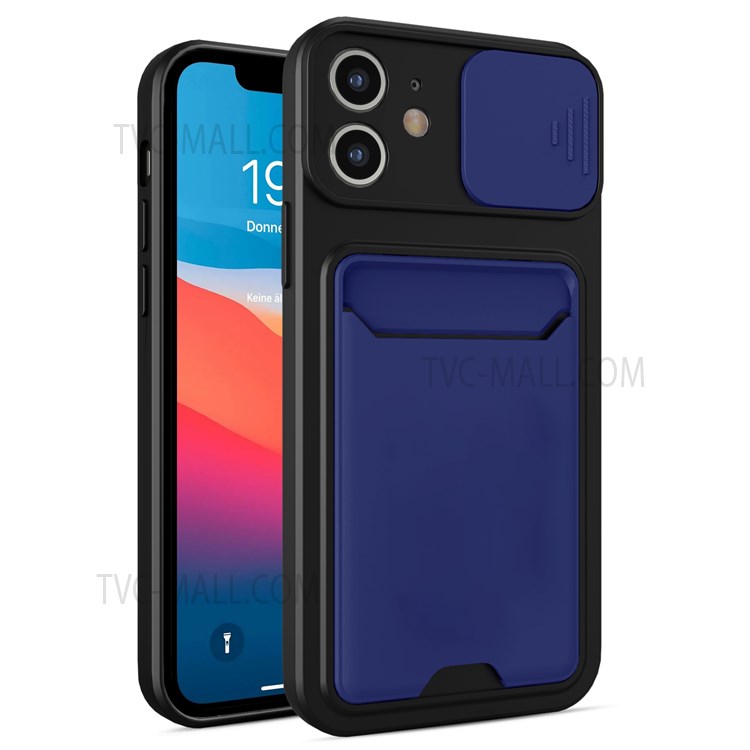 Slide Camera Protector Card Slot Design Anti-fall Durable Hard PC+TPU Phone Case for iPhone 12 mini 5.4 inch - Blue-1