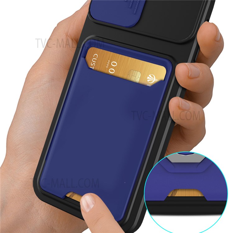 Slide Camera Protector Card Slot Design Anti-fall Durable Hard PC+TPU Phone Case for iPhone 12 mini 5.4 inch - Blue-3