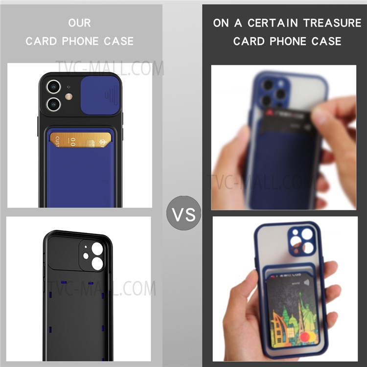 Slide Camera Protector Card Slot Design Anti-fall Durable Hard PC+TPU Phone Case for iPhone 12 mini 5.4 inch - Blue-4