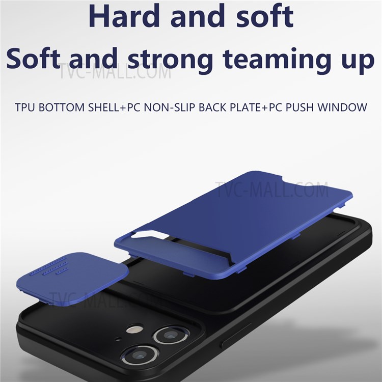Slide Camera Protector Card Slot Design Anti-fall Durable Hard PC+TPU Phone Case for iPhone 12 mini 5.4 inch - Blue-5