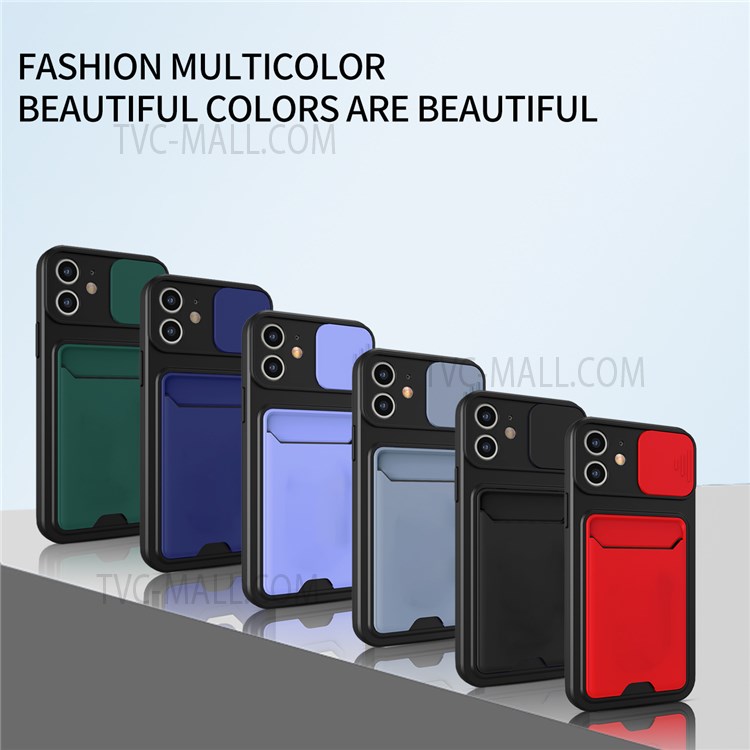 Slide Camera Protector Card Slot Design Anti-fall Durable Hard PC+TPU Phone Case for iPhone 12 mini 5.4 inch - Blue-7