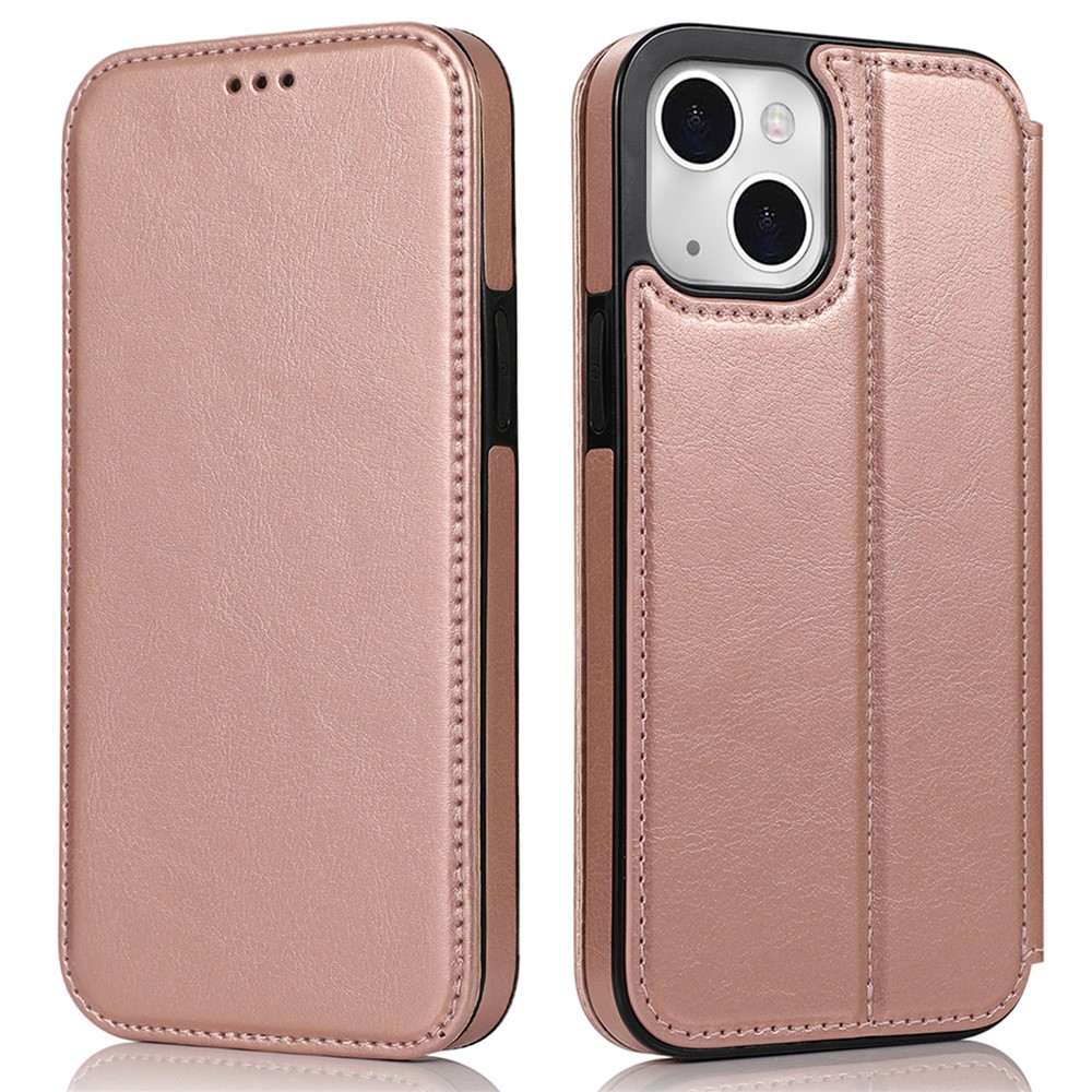 Jazz Series Auto-absorbed Magnetic Closure Stand Leather Phone Cover Shell with Card Slots for iPhone 13 mini 5.4 inch - Rose Gold
