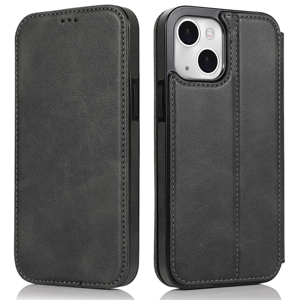 Jazz Series Auto-absorbed Magnetic Closure Stand Leather Phone Cover Shell with Card Slots for iPhone 13 mini 5.4 inch - Black