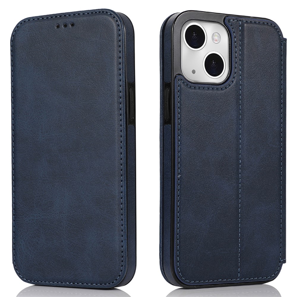 Jazz Series Auto-absorbed Magnetic Closure Stand Leather Phone Cover Shell with Card Slots for iPhone 13 mini 5.4 inch - Blue