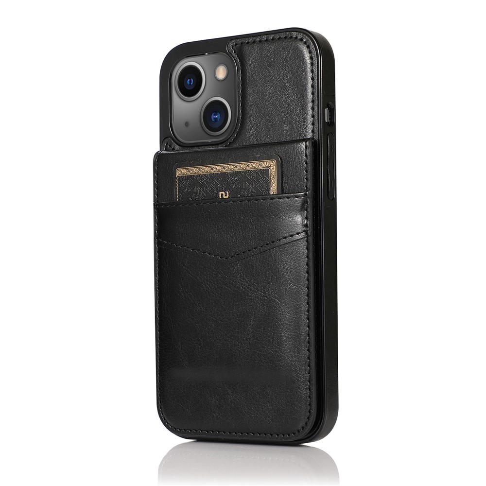 Card Holder Design PU Leather + TPU Solid Color Well-Protected Phone Case Kickstand Cover for iPhone 13 6.1 inch - Black-2