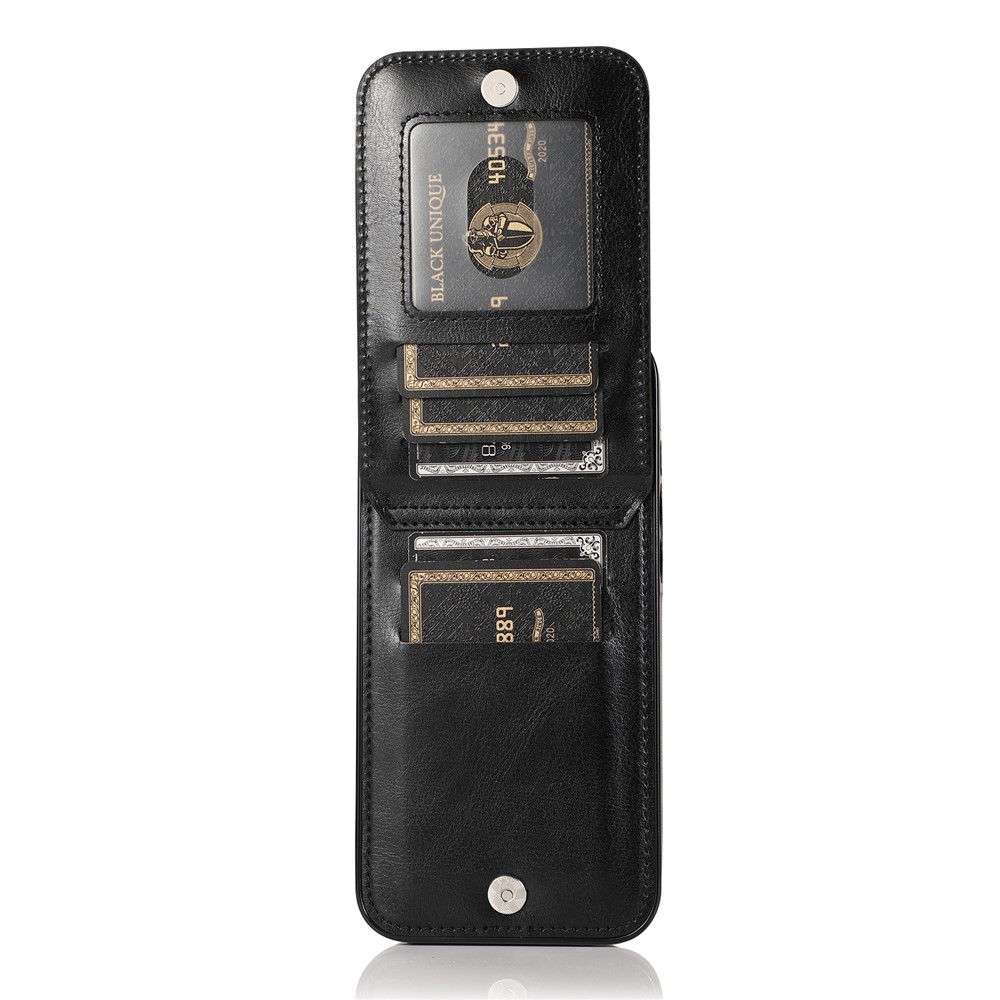 Card Holder Design PU Leather + TPU Solid Color Well-Protected Phone Case Kickstand Cover for iPhone 13 6.1 inch - Black-3
