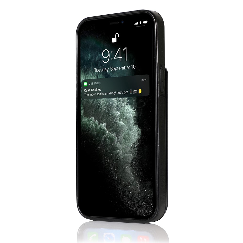 Card Holder Design PU Leather + TPU Solid Color Well-Protected Phone Case Kickstand Cover for iPhone 13 6.1 inch - Black-5