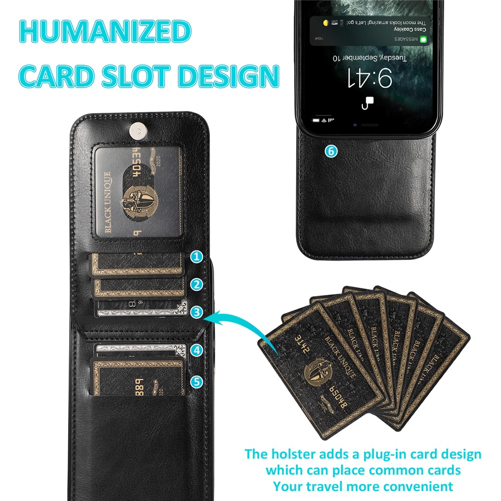 Card Holder Design PU Leather + TPU Solid Color Well-Protected Phone Case Kickstand Cover for iPhone 13 6.1 inch - Black-7