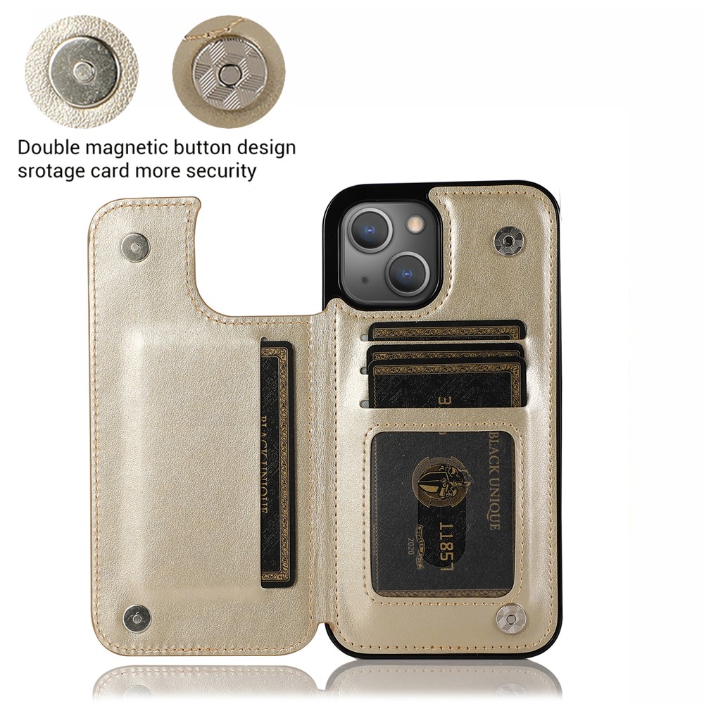 Phone Cover Imprinted Flower Kickstand Card Holder Scratch-resistant PU Leather Coated TPU Protective Case for iPhone 13 6.1 inch - Gold-8