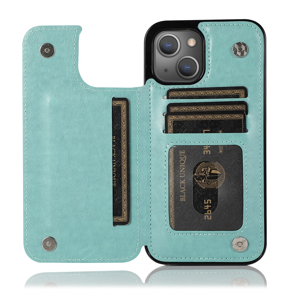 Kickstand Card Holder Imprinted Flower Scratch-resistant PU Leather Coated TPU Protective Case Phone Cover for iPhone 13 mini 5.4 inch - Sky Blue-1