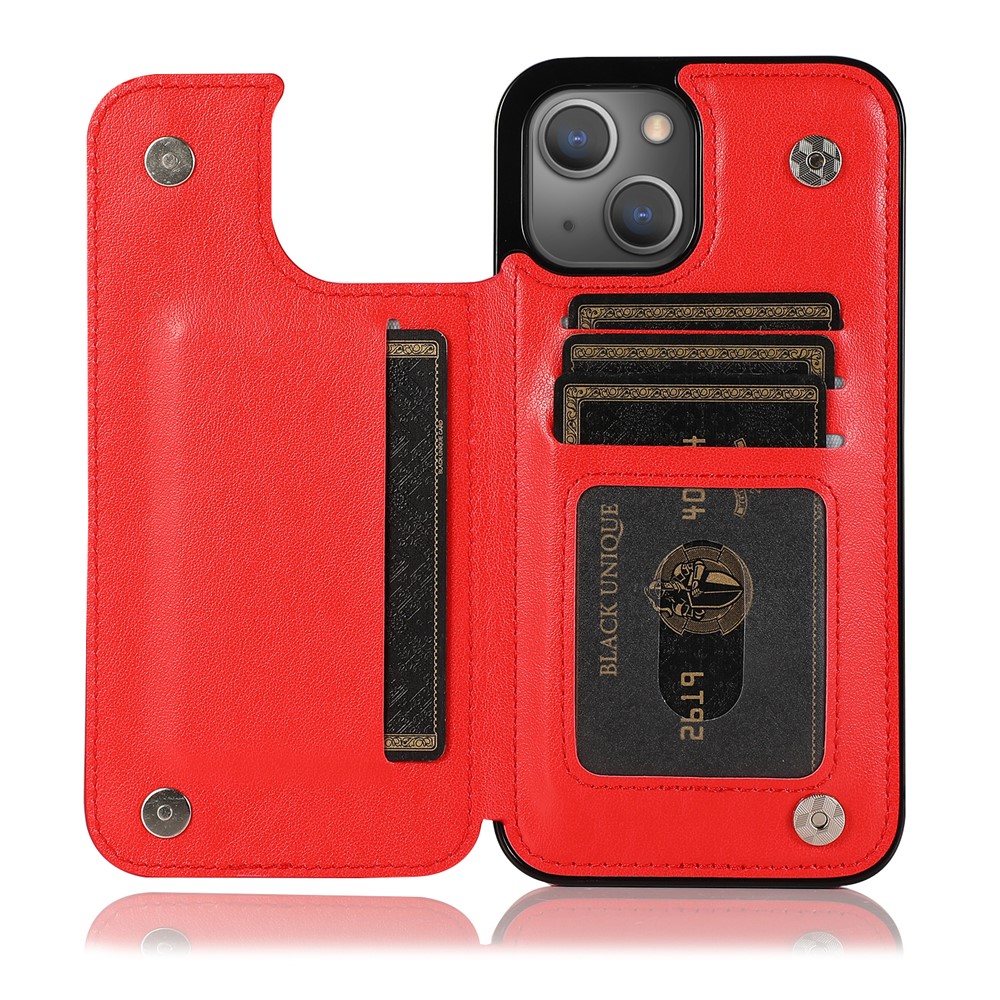Kickstand Card Holder Imprinted Flower Scratch-resistant PU Leather Coated TPU Protective Case Phone Cover for iPhone 13 mini 5.4 inch - Red