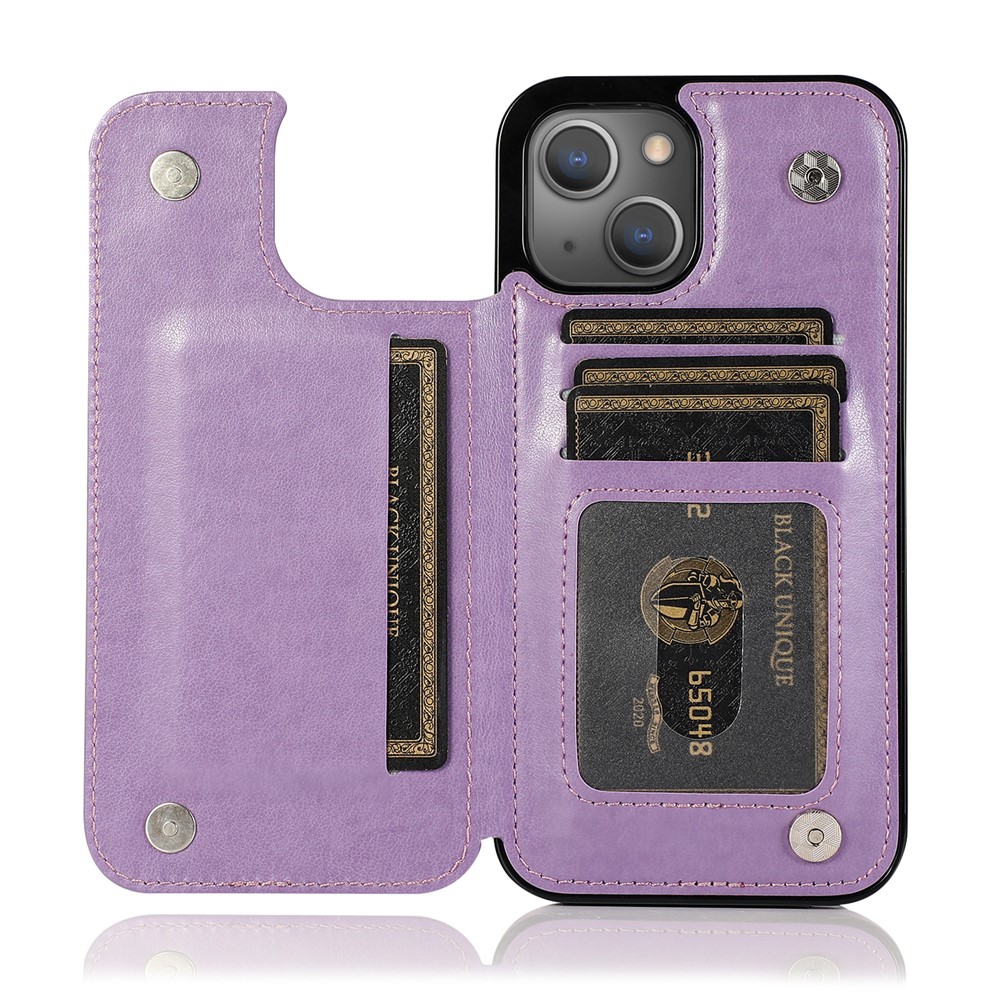 Kickstand Card Holder Imprinted Flower Scratch-resistant PU Leather Coated TPU Protective Case Phone Cover for iPhone 13 mini 5.4 inch - Purple