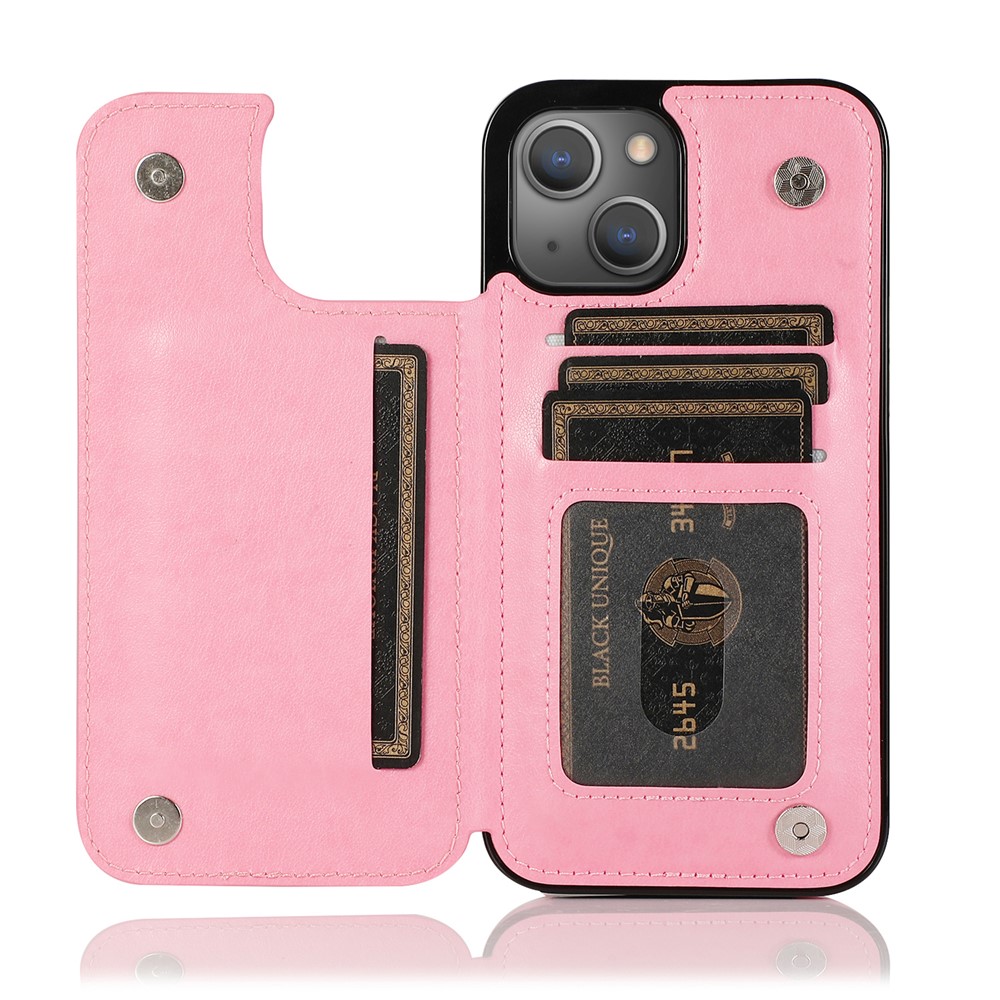 Kickstand Card Holder Imprinted Flower Scratch-resistant PU Leather Coated TPU Protective Case Phone Cover for iPhone 13 mini 5.4 inch - Pink