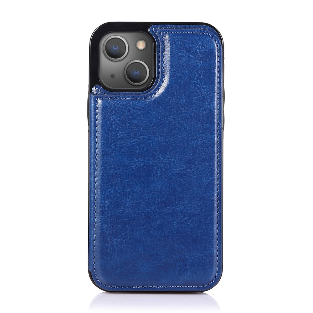 Scratch-resistant Phone Cover PU Leather Coated TPU Phone Case Double Magnetic Buttons Crazy Horse Texture with Kickstand Card Holder for iPhone 13 mini 5.4 inch - Blue-2