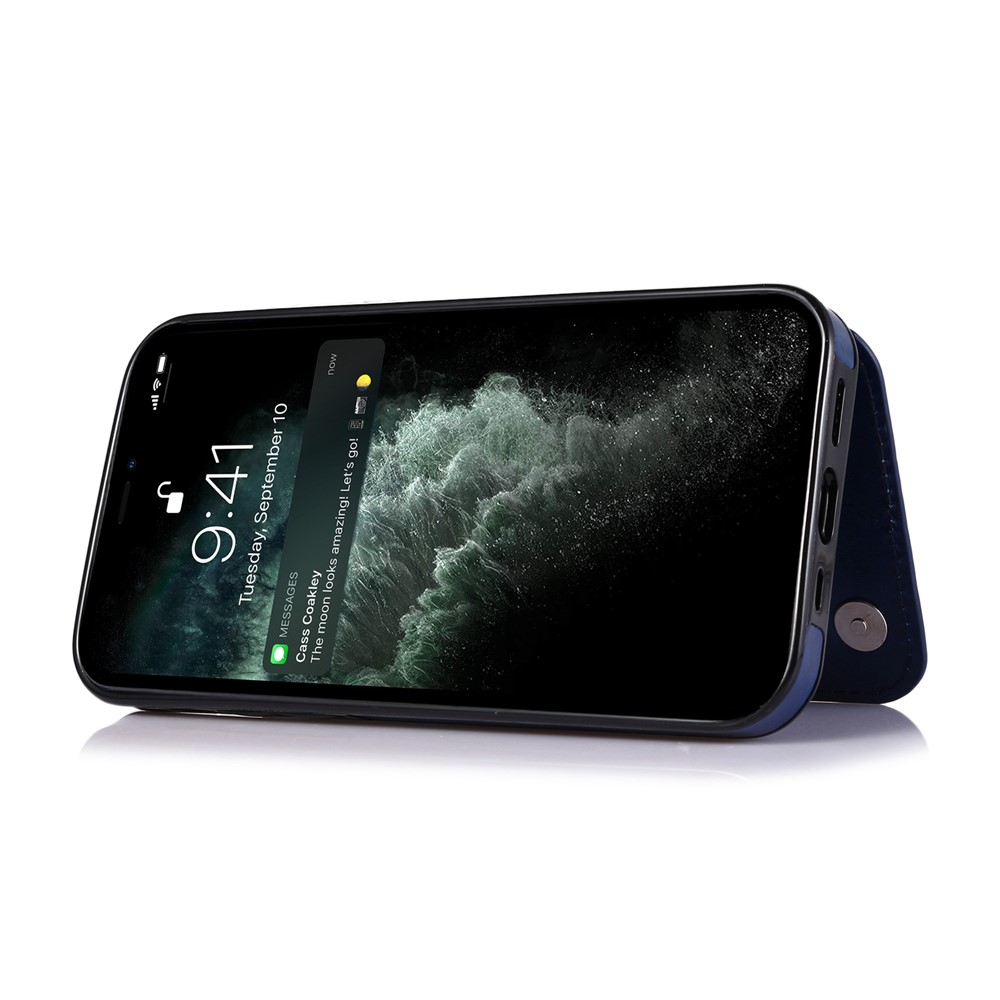 Scratch-resistant Phone Cover PU Leather Coated TPU Phone Case Double Magnetic Buttons Crazy Horse Texture with Kickstand Card Holder for iPhone 13 mini 5.4 inch - Blue-3