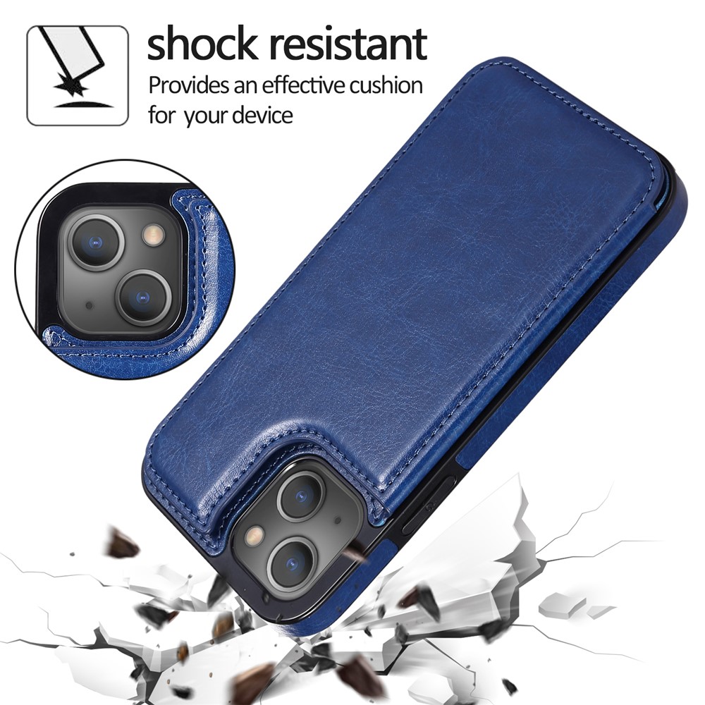 Scratch-resistant Phone Cover PU Leather Coated TPU Phone Case Double Magnetic Buttons Crazy Horse Texture with Kickstand Card Holder for iPhone 13 mini 5.4 inch - Blue-4