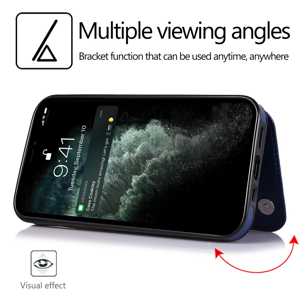 Scratch-resistant Phone Cover PU Leather Coated TPU Phone Case Double Magnetic Buttons Crazy Horse Texture with Kickstand Card Holder for iPhone 13 mini 5.4 inch - Blue-5