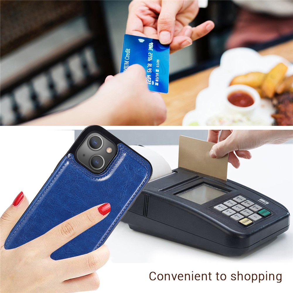 Scratch-resistant Phone Cover PU Leather Coated TPU Phone Case Double Magnetic Buttons Crazy Horse Texture with Kickstand Card Holder for iPhone 13 mini 5.4 inch - Blue-6