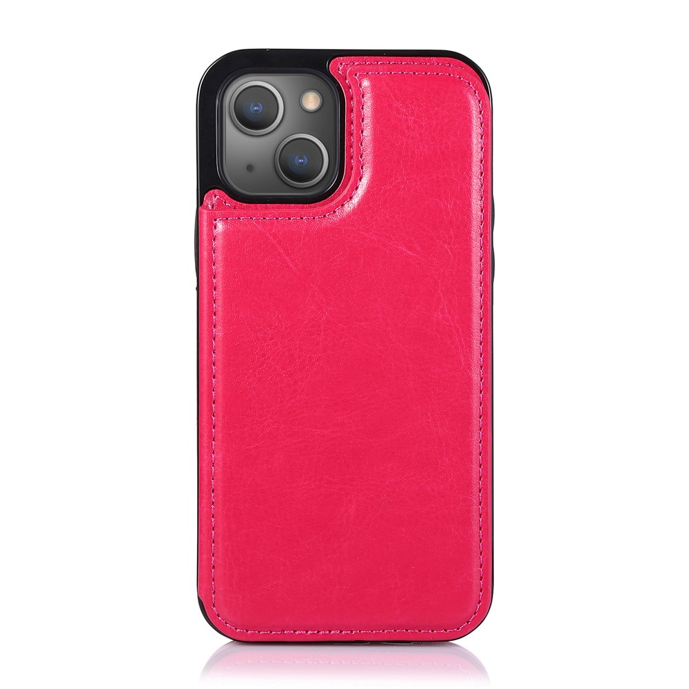 PU Leather Coated TPU Phone Case Double Magnetic Buttons Crazy Horse Texture Kickstand Card Holder Scratch-resistant Phone Cover for iPhone 13 6.1 inch - Rose-2