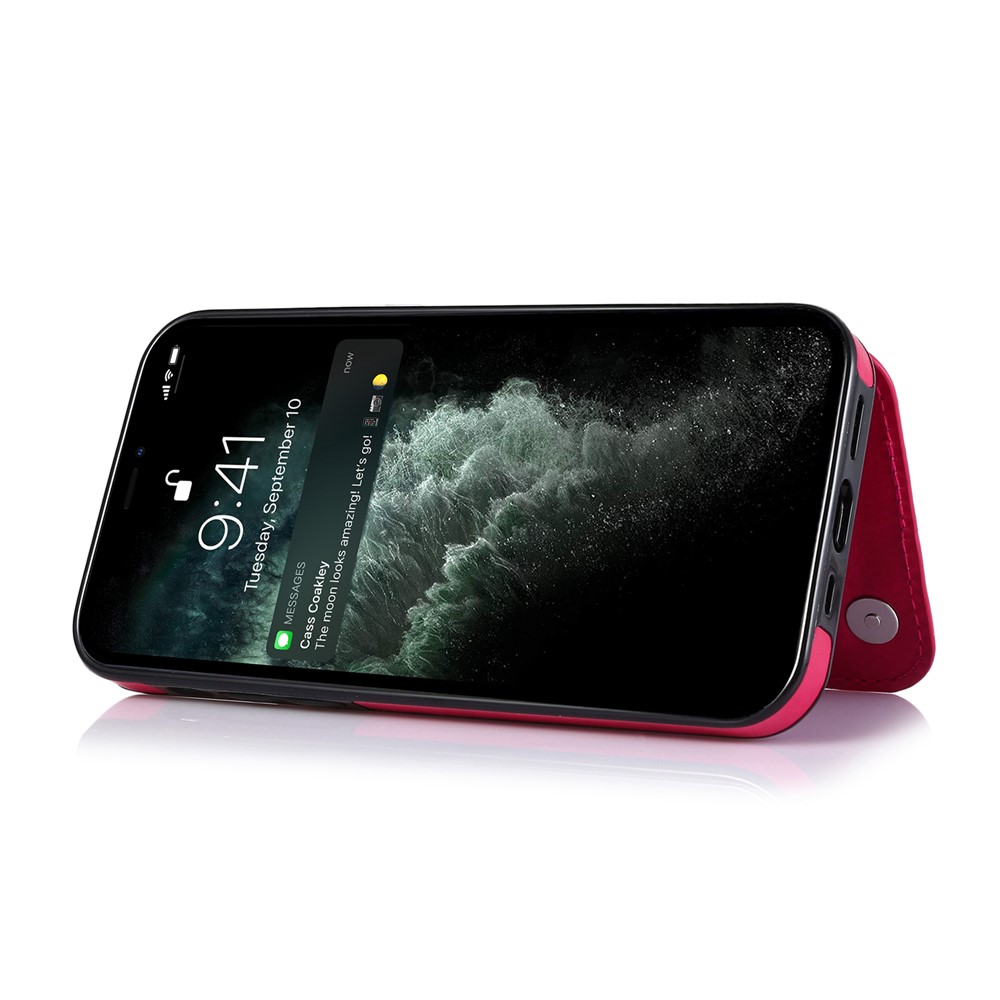 PU Leather Coated TPU Phone Case Double Magnetic Buttons Crazy Horse Texture Kickstand Card Holder Scratch-resistant Phone Cover for iPhone 13 6.1 inch - Rose-3