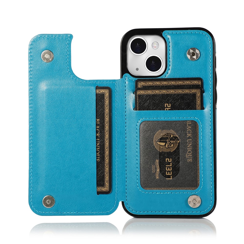 PU Leather Coated TPU Phone Case Double Magnetic Buttons Imprinted Mandala Flower Kickstand Card Holder Scratch-resistant Phone Cover for iPhone 13 mini 5.4 inch - Blue-1