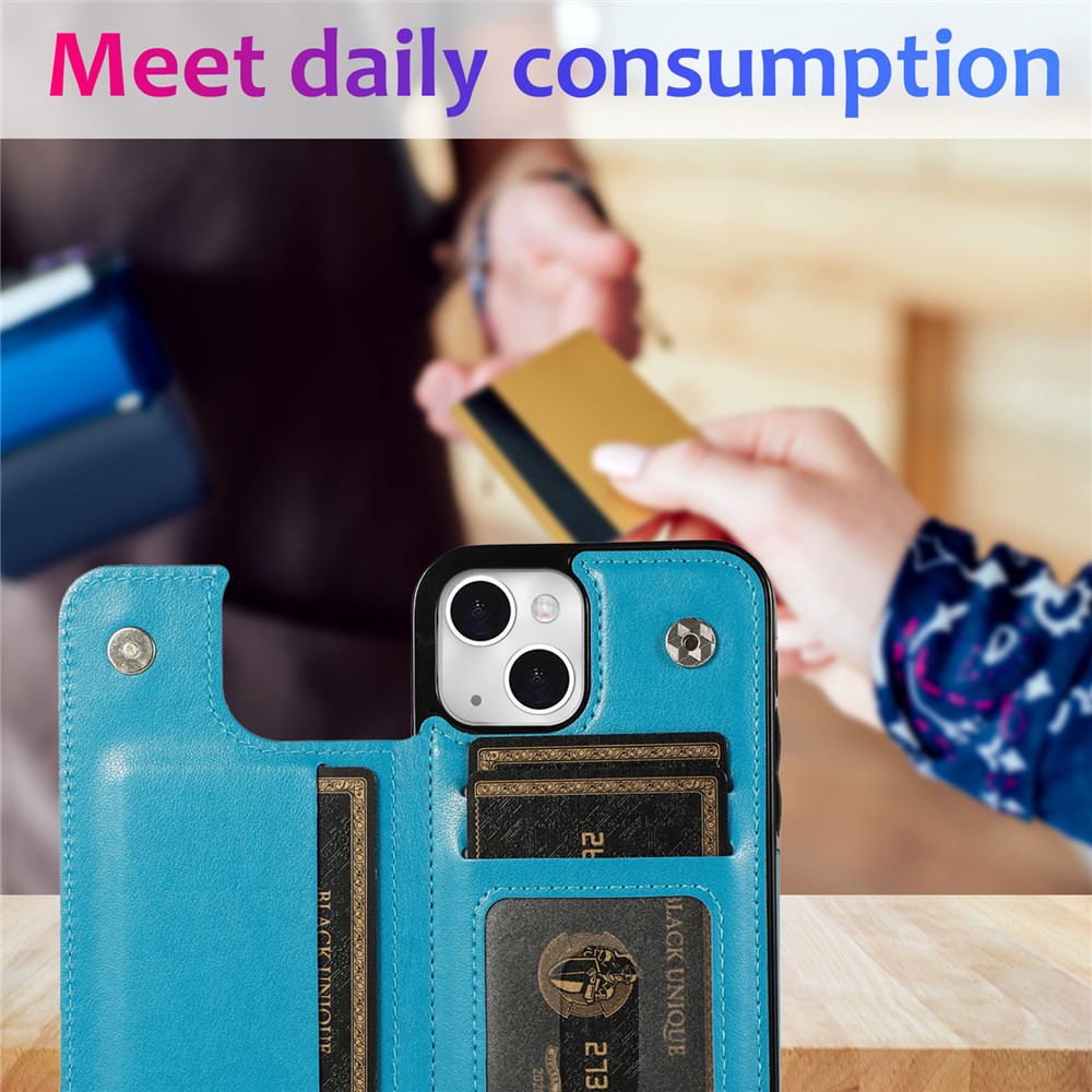PU Leather Coated TPU Phone Case Double Magnetic Buttons Imprinted Mandala Flower Kickstand Card Holder Scratch-resistant Phone Cover for iPhone 13 mini 5.4 inch - Blue-8