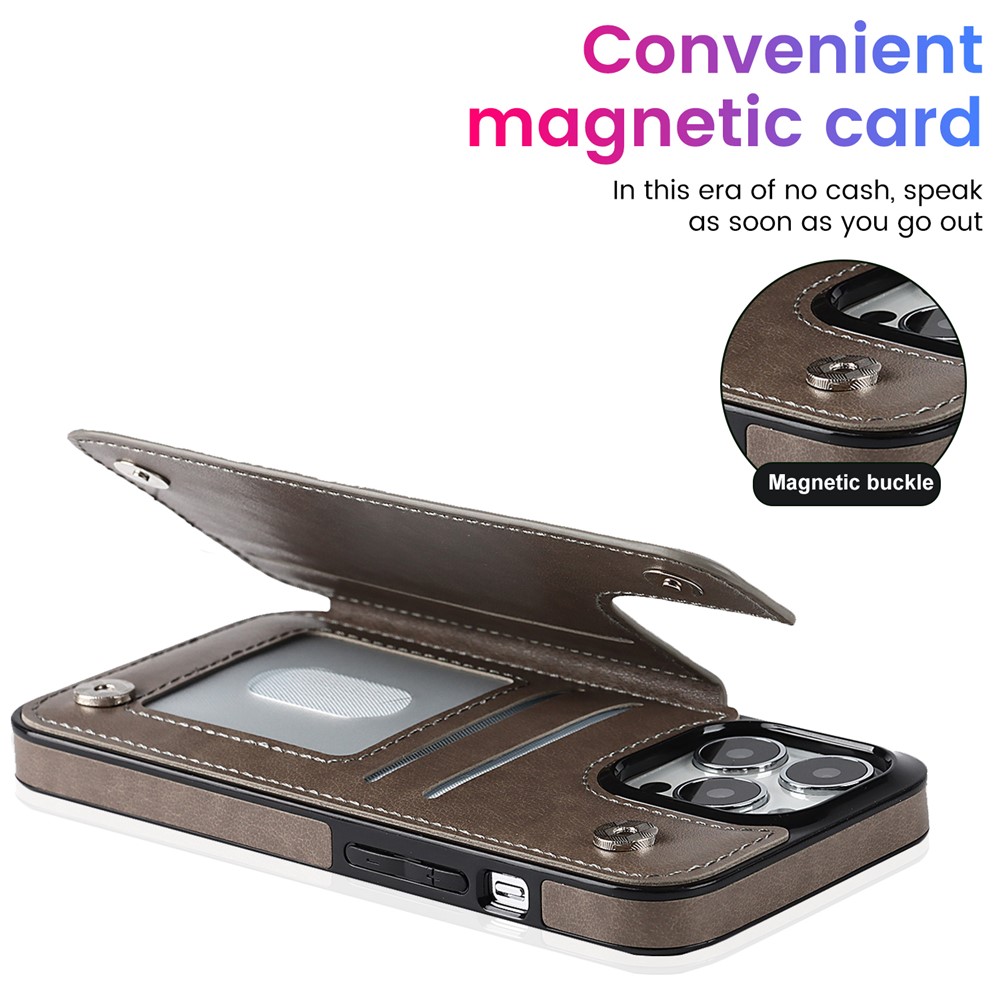 High-quality PU Leather Coated TPU Phone Case Double Magnetic Buttons Imprinted Mandala Flower Kickstand Card Holder Scratch-resistant Phone Cover for iPhone 13 Pro 6.1 inch - Grey-9