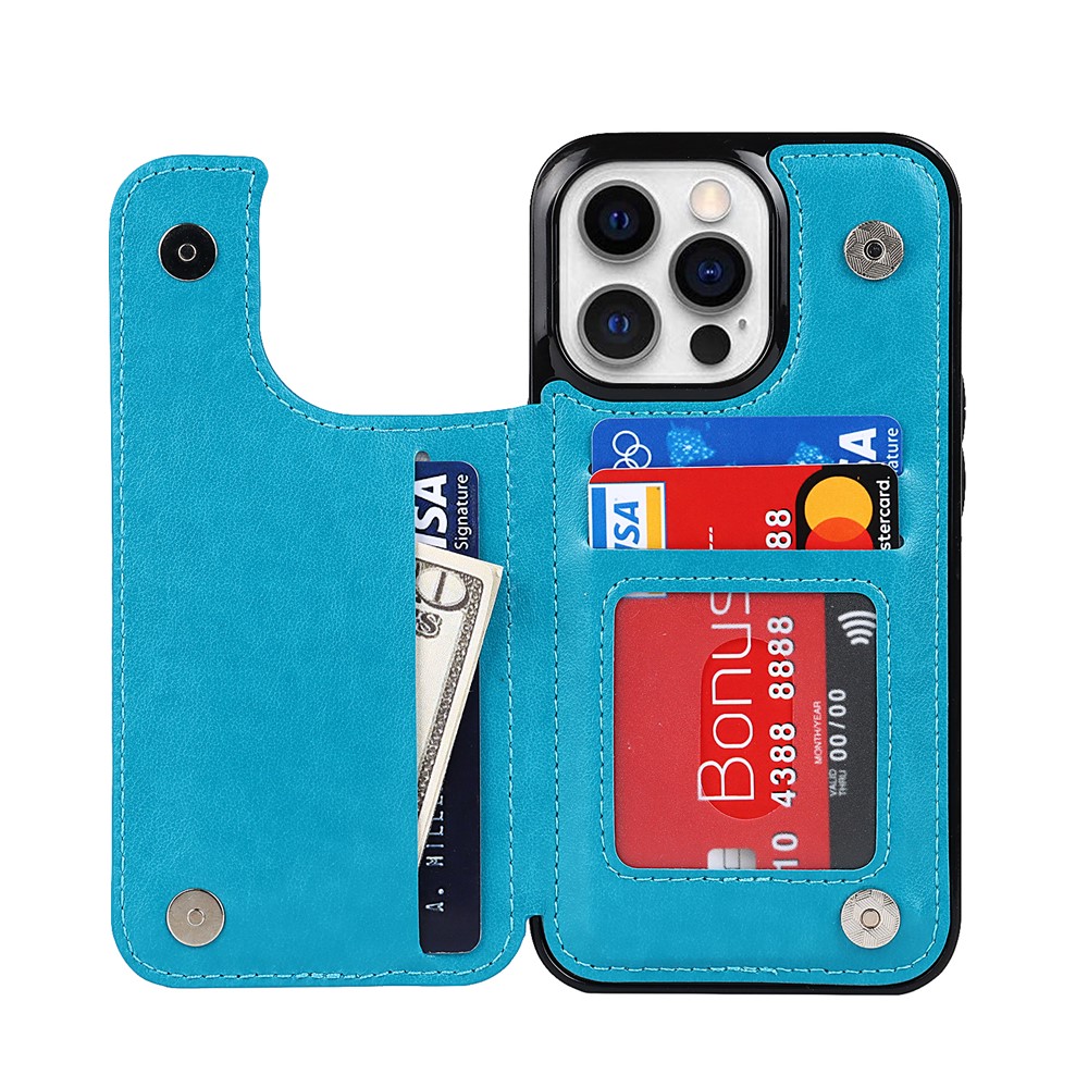 Mandala Flower PU Leather Coated TPU Phone Case Double Magnetic Buttons Kickstand Card Holder Scratch-resistant Phone Cover for iPhone 13 Pro Max 6.7 inch - Blue-1