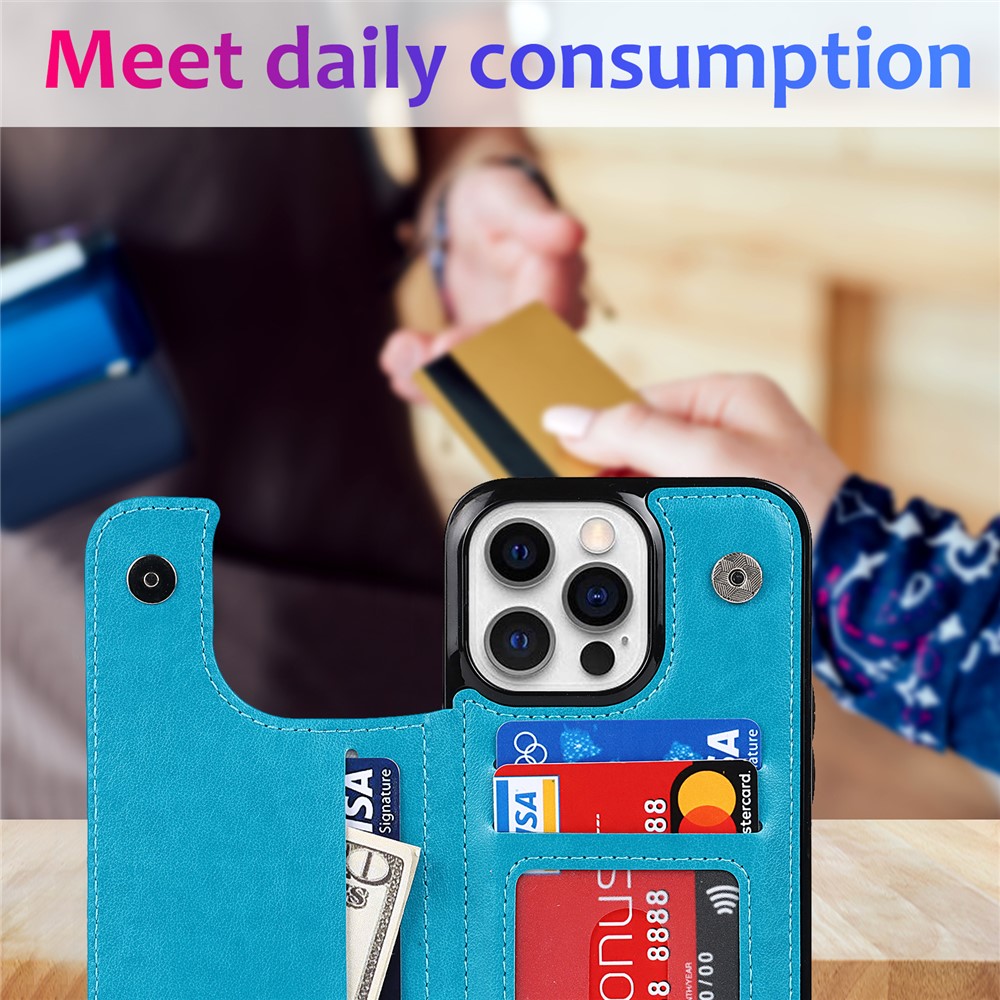 Mandala Flower PU Leather Coated TPU Phone Case Double Magnetic Buttons Kickstand Card Holder Scratch-resistant Phone Cover for iPhone 13 Pro Max 6.7 inch - Blue-8