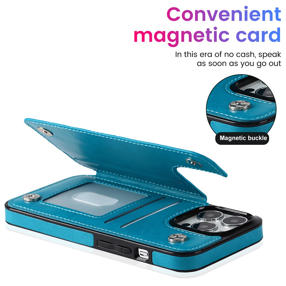 Mandala Flower PU Leather Coated TPU Phone Case Double Magnetic Buttons Kickstand Card Holder Scratch-resistant Phone Cover for iPhone 13 Pro Max 6.7 inch - Blue-9
