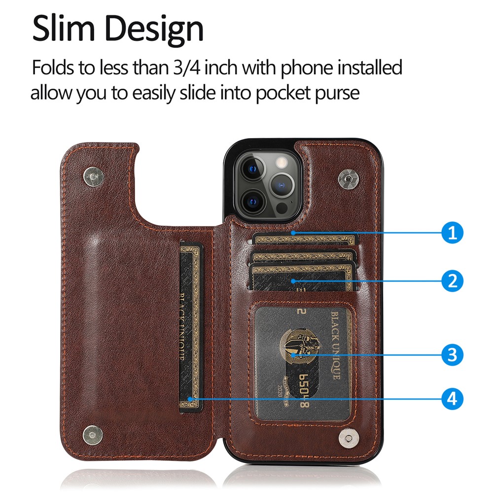 PU Leather Coated TPU Phone Case Double Magnetic Buttons Imprinted Flower Kickstand Card Holder Scratch-resistant Phone Cover for iPhone 13 Pro 6.1 inch - Dark Blue-6