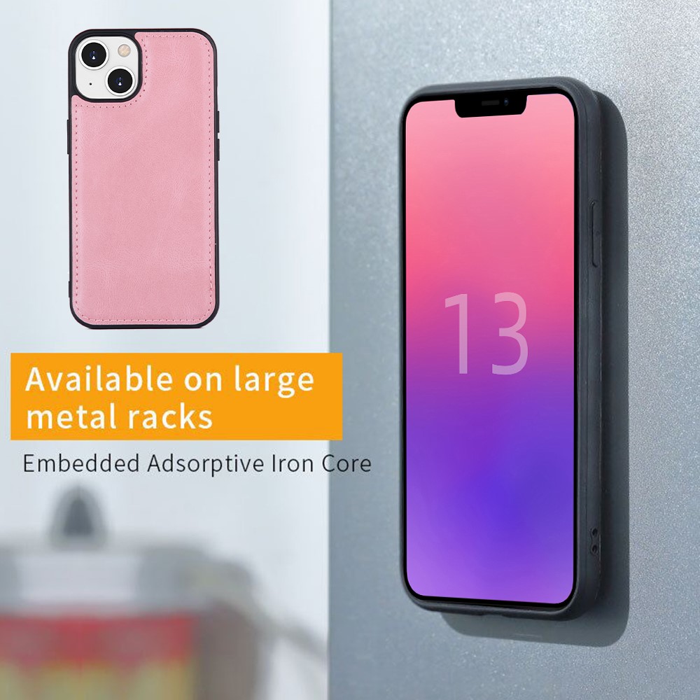 MEGSHI 017 Series Handy Strap Magnetic Absorption Zippered Wallet Scratch-resistant Well-protected Detachable Leather Cover for iPhone 13 6.1 inch - Rose Gold-4