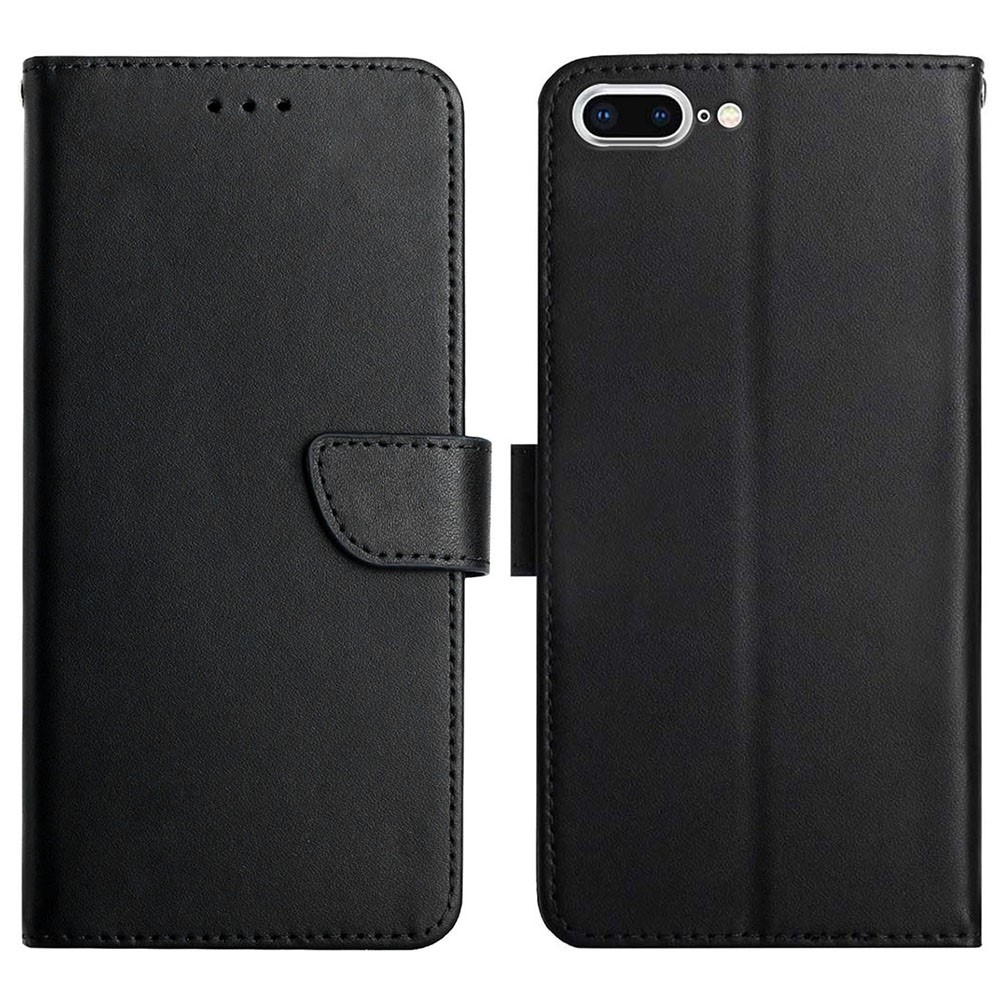 Anti-fingerprint Design Top Layer Genuine Leather Nappa Texture Wallet Stand Full Body Protective Phone Case for iPhone 7 Plus/8 Plus 5.5 inch - Black-1