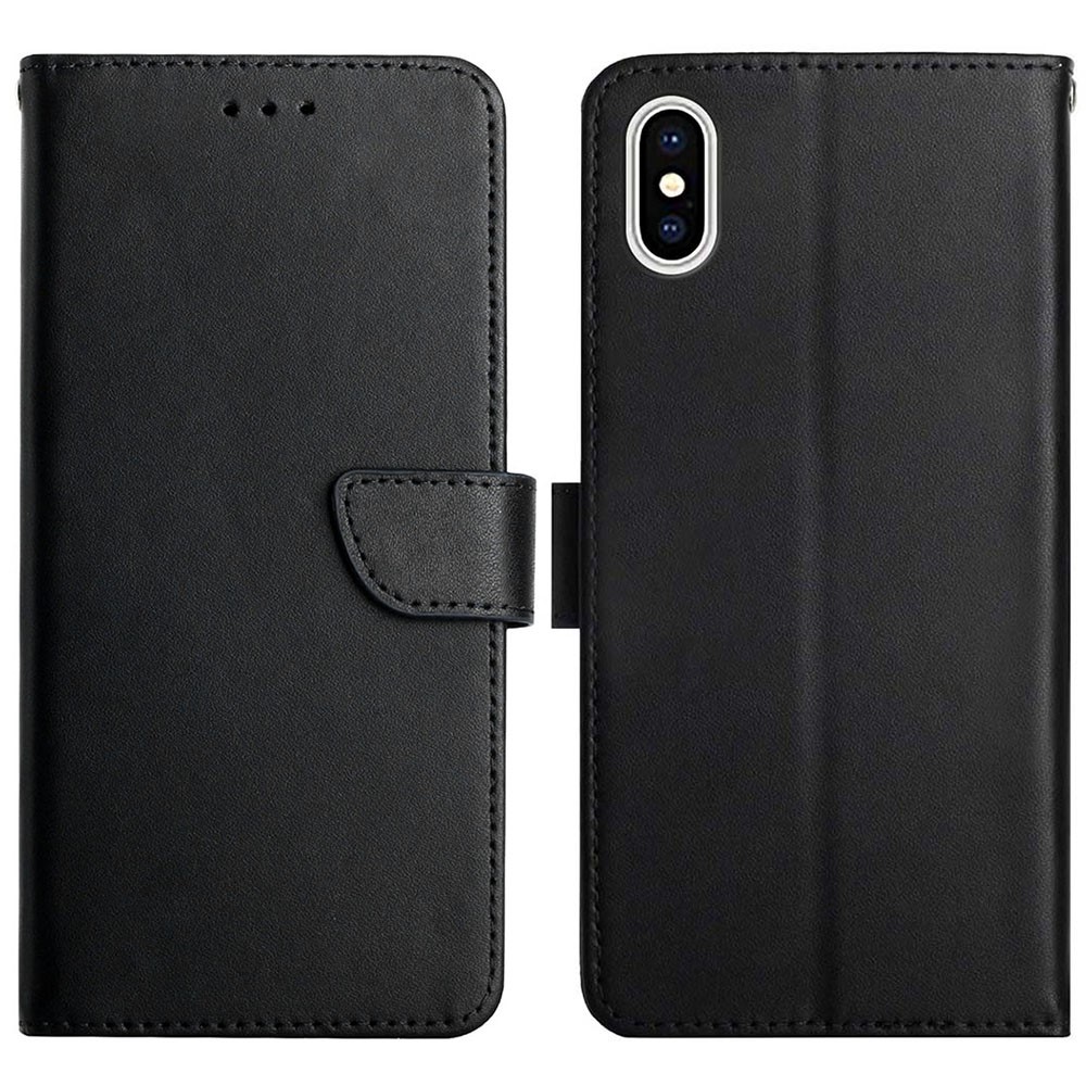 Wallet Stand Function Flip Phone Cover Genuine Leather Nappa Texture Full Body Protective Phone Case for iPhone XS/X 5.8 inch - Black-1
