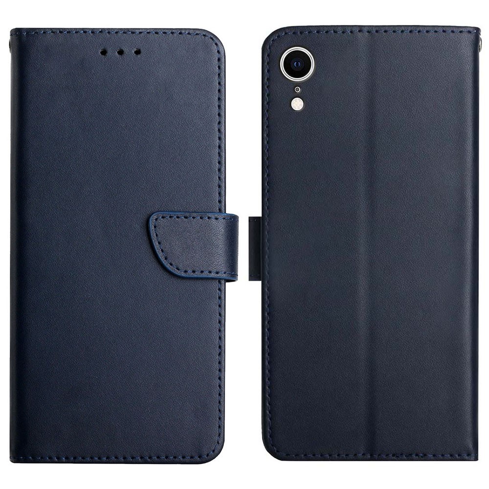 Scratch-resistant Genuine Leather Nappa Texture Wallet Stand Phone Cover Protective Phone Case for iPhone XR 6.1 inch - Blue