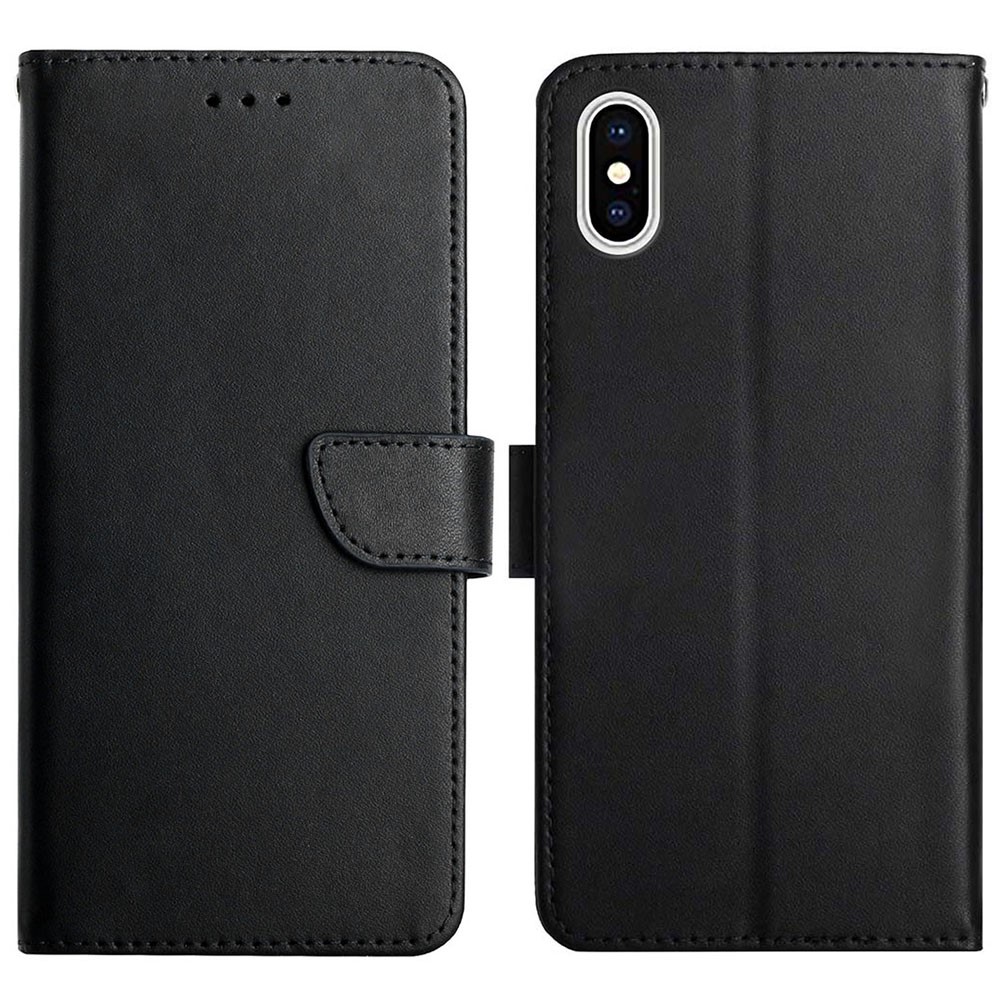 Top Layer Genuine Leather Nappa Texture Wallet Stand Full Body Protective Phone Case for iPhone XS Max 6.5 inch - Black-1