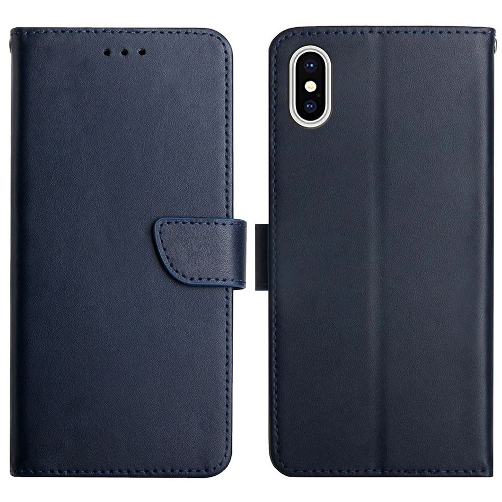 Top Layer Genuine Leather Nappa Texture Wallet Stand Full Body Protective Phone Case for iPhone XS Max 6.5 inch - Blue