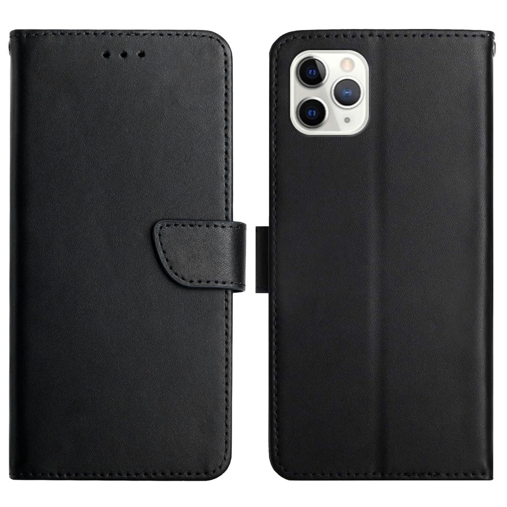 Wallet Supporting Stand Genuine Leather Nappa Texture Multifunction Full Body Protective Phone Case for iPhone 11 Pro Max 6.5 inch - Black