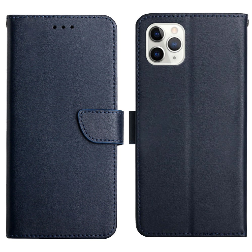 Wallet Supporting Stand Genuine Leather Nappa Texture Multifunction Full Body Protective Phone Case for iPhone 11 Pro Max 6.5 inch - Blue