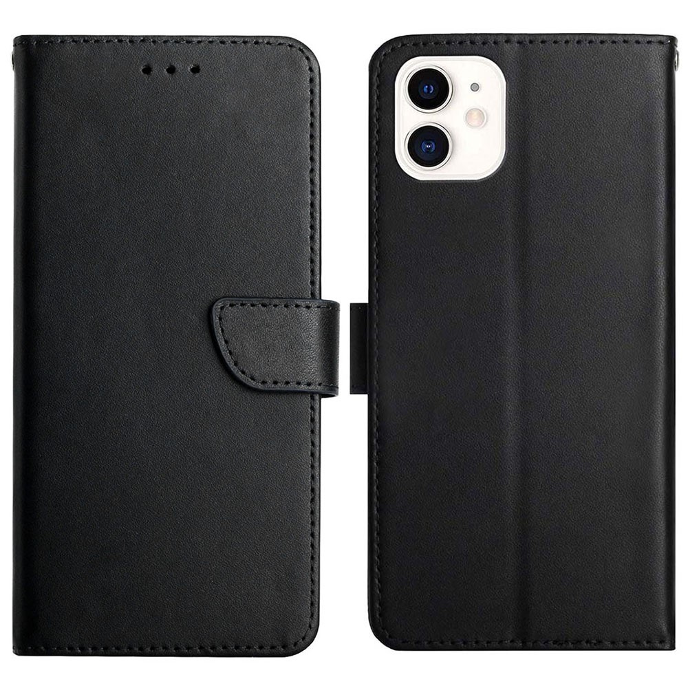 Luxurious Style Flip Cover Genuine Leather Nappa Texture Multifunction Wallet Stand Full Body Protective Phone Case for iPhone 12 mini 5.4 inch - Black