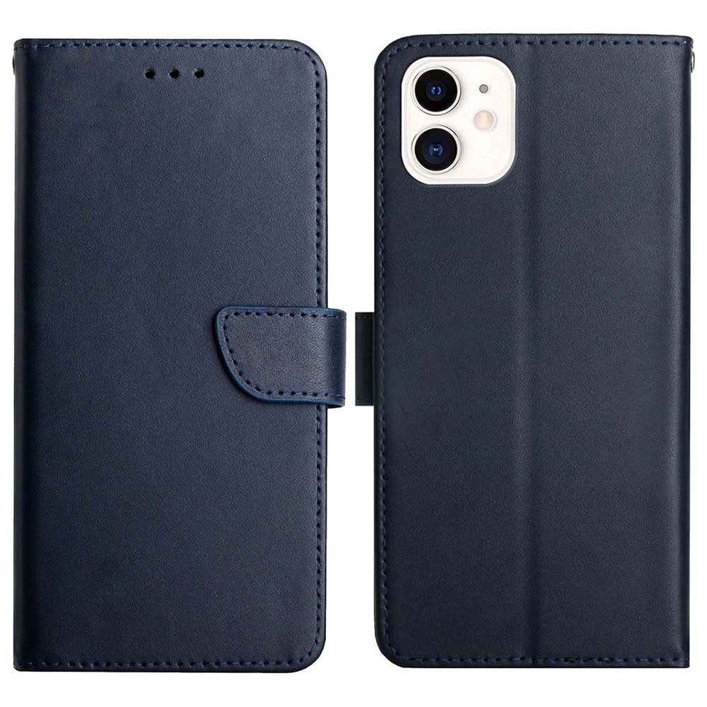 Luxurious Style Flip Cover Genuine Leather Nappa Texture Multifunction Wallet Stand Full Body Protective Phone Case for iPhone 12 mini 5.4 inch - Blue
