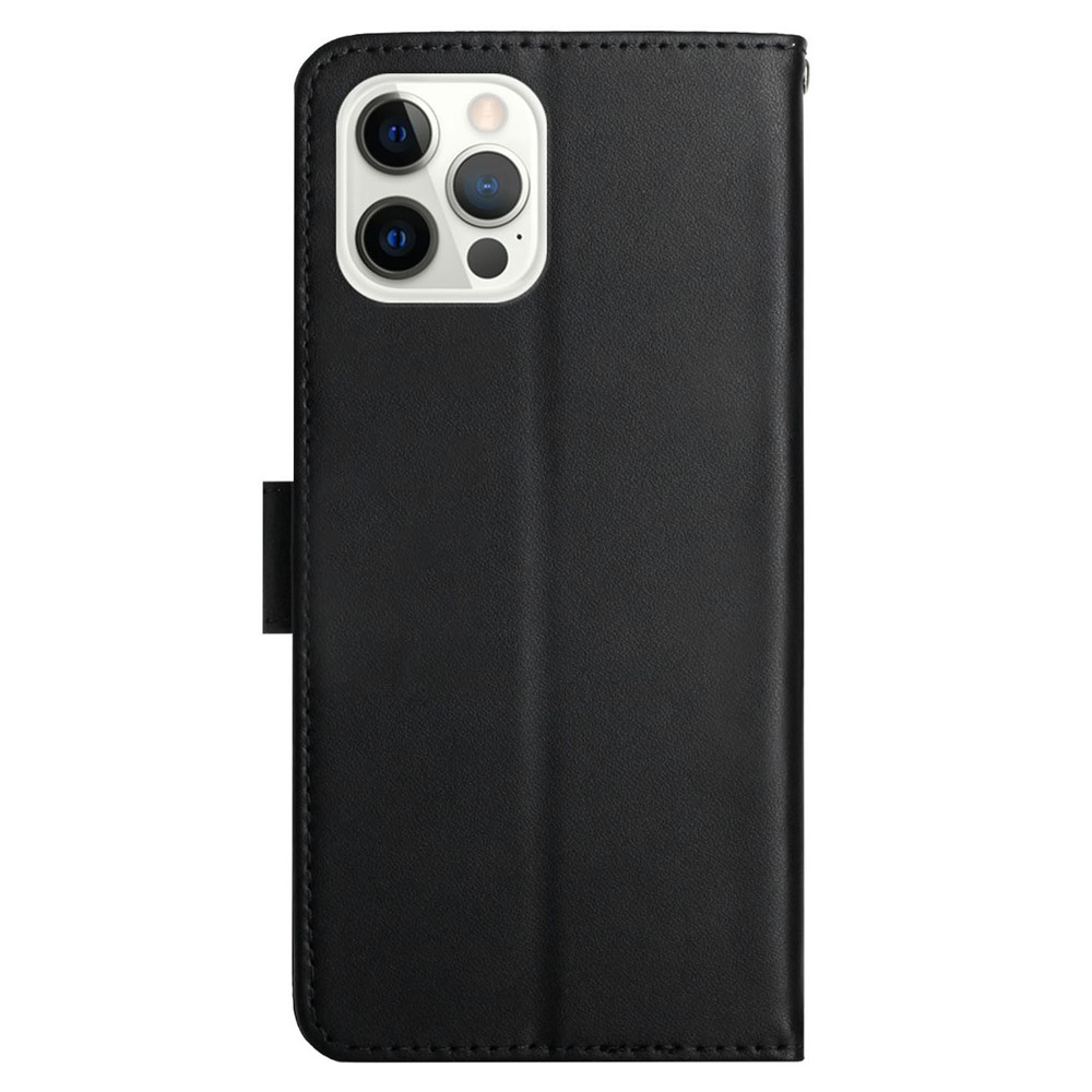 Solid Color Cover Nappa Texture Anti-scratch Magnetic Clasp Wallet Stand Genuine Leather Phone Cover for iPhone 12 Pro Max 6.7 inch - Black-9