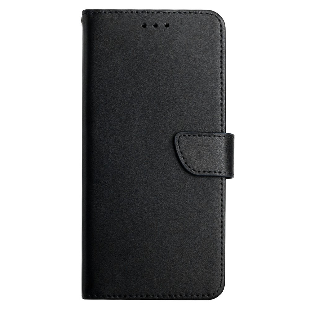 Solid Color Flip Cover Genuine Leather Nappa Texture Magnetic Clasp Wallet Stand Protective Phone Cover for iPhone 12/12 Pro 6.1 inch - Black-8