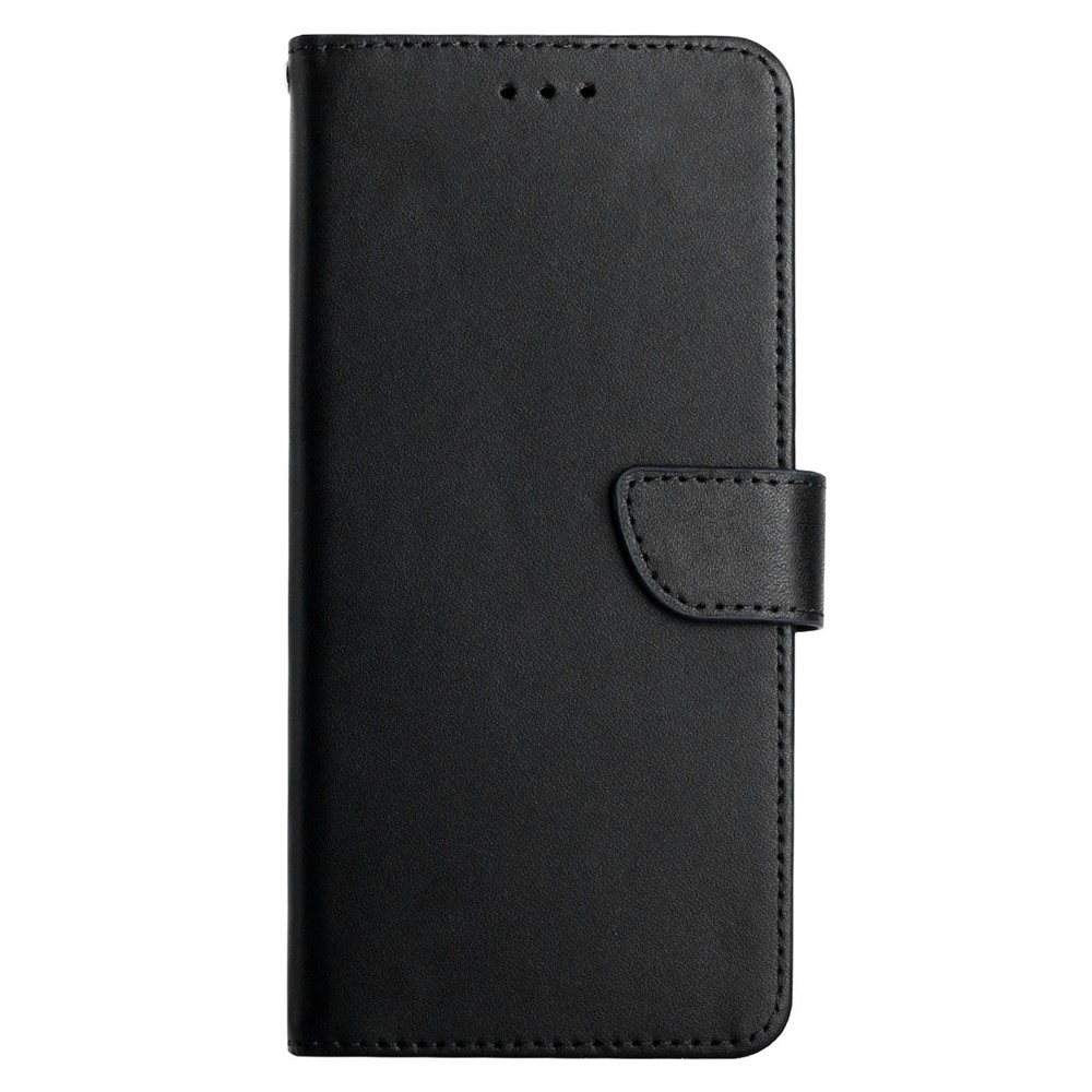 Solid Color Cover Nappa Texture Anti-fingerprint Anti-drop Wallet Stand Genuine Leather Phone Case for iPhone 13 6.1 inch - Black-8