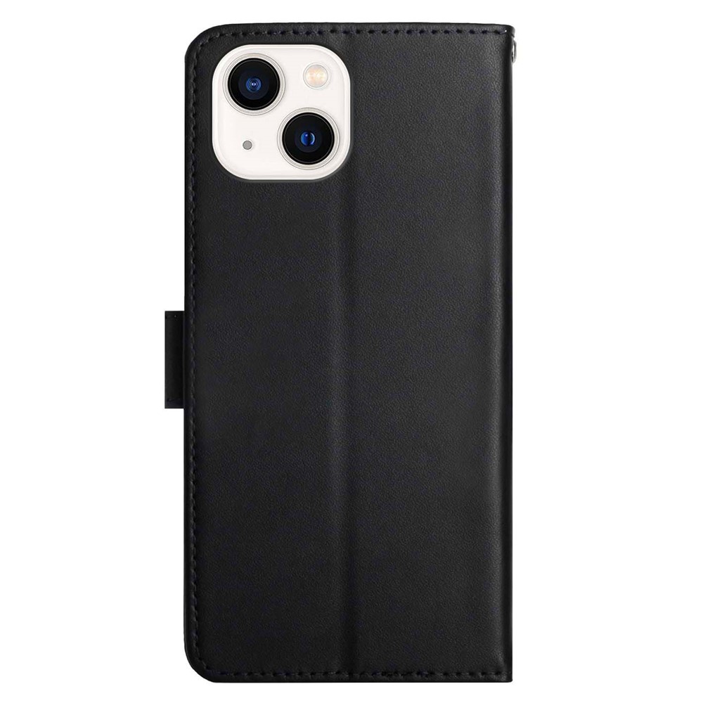 Solid Color Cover Nappa Texture Anti-fingerprint Anti-drop Wallet Stand Genuine Leather Phone Case for iPhone 13 6.1 inch - Black-9